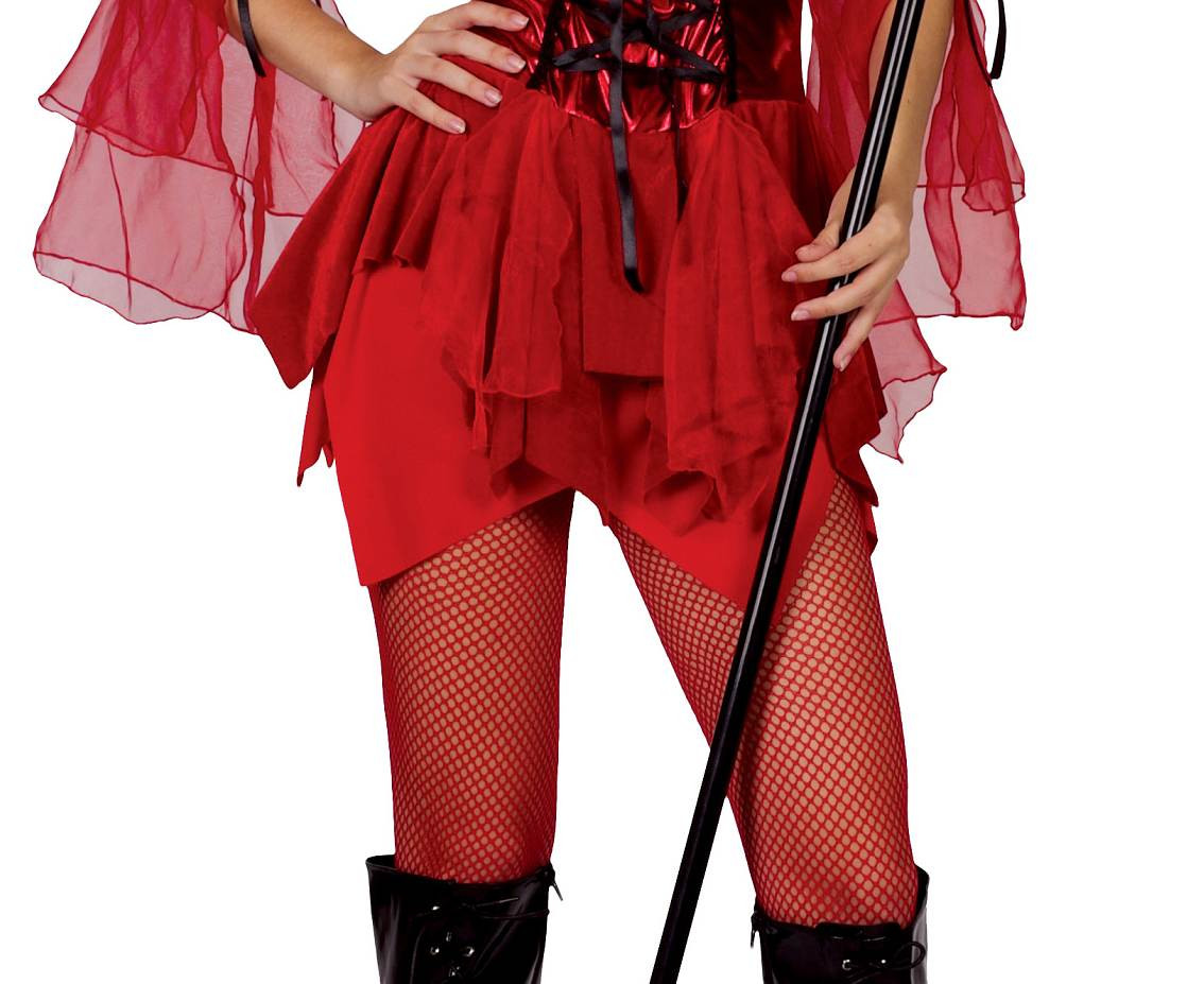 Role play-set for adult Sinful Devil (dress with sleeves, horns), size S